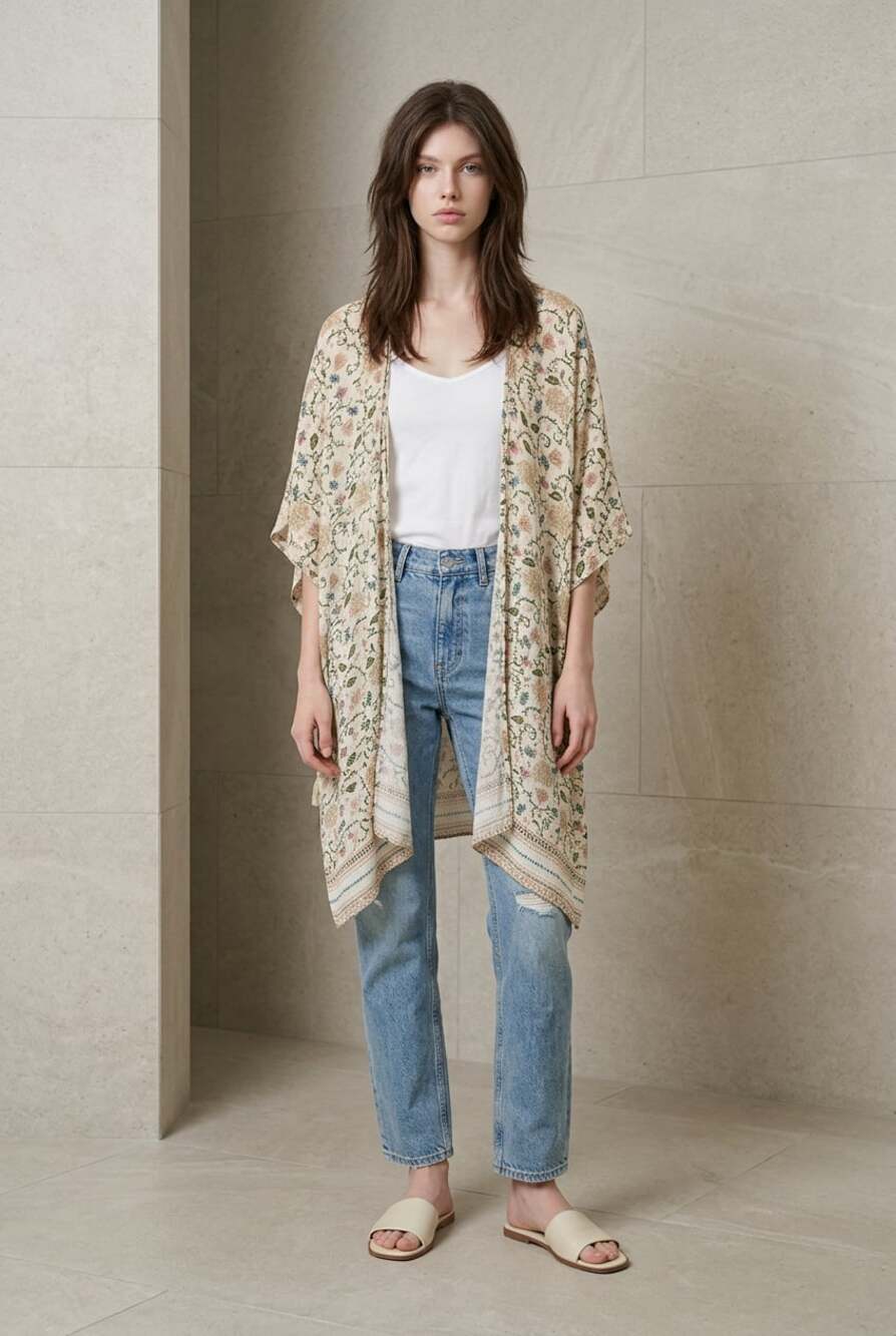 Thread & Clover Floral Print Kimono Cardigan with Tassel Details BoHo size XL